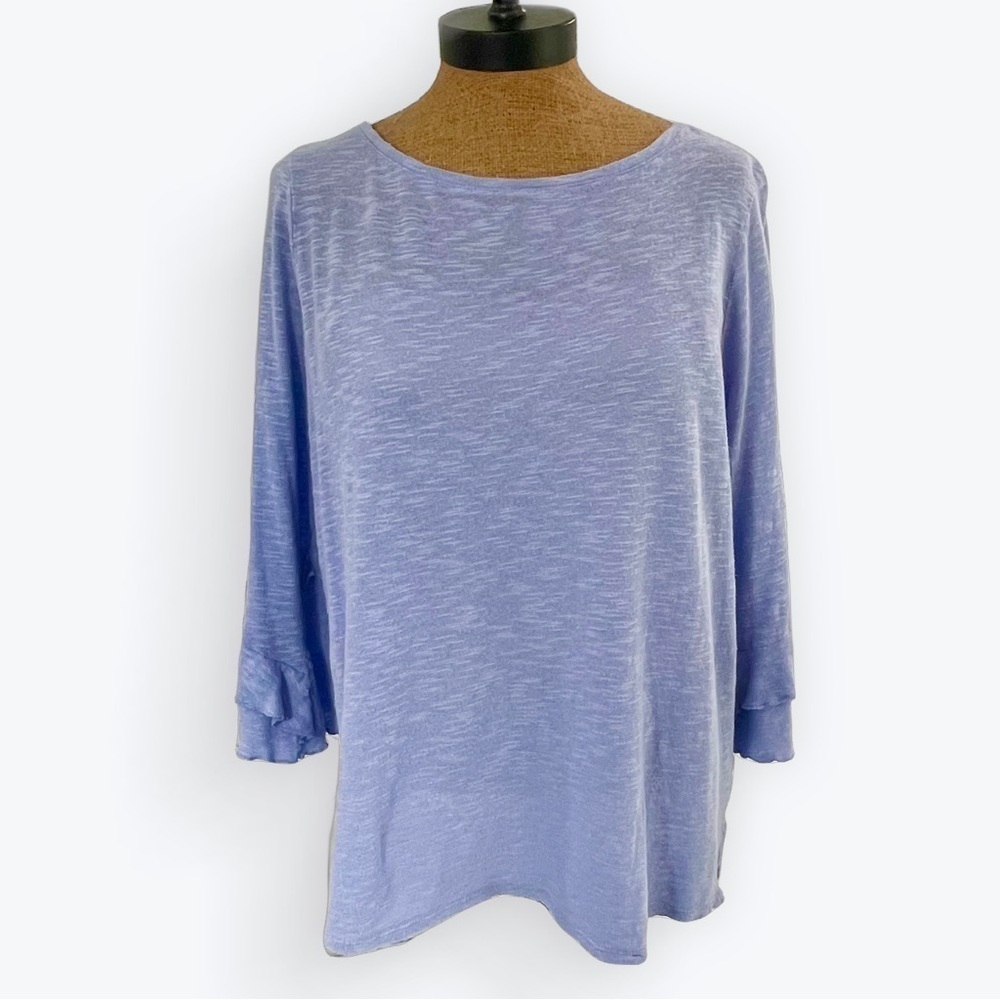 J Jill lavender nubby linen cotton blend flutter ruffle sleeve blouse Large